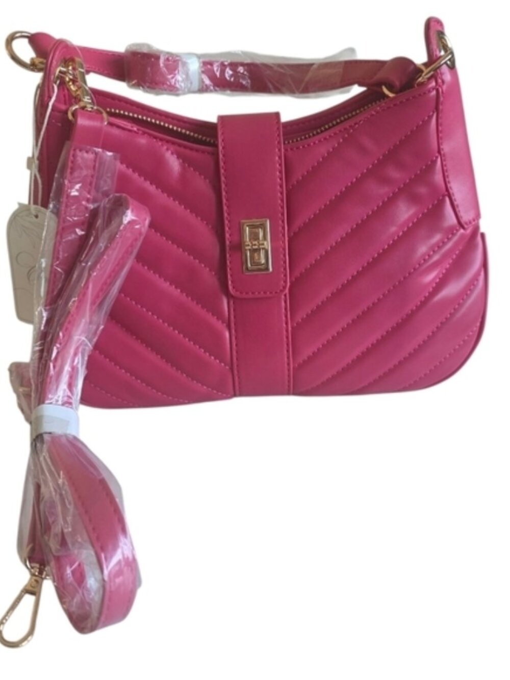Eleganza Hot Pink Quilted Shoulder Bag with Gold Hardware